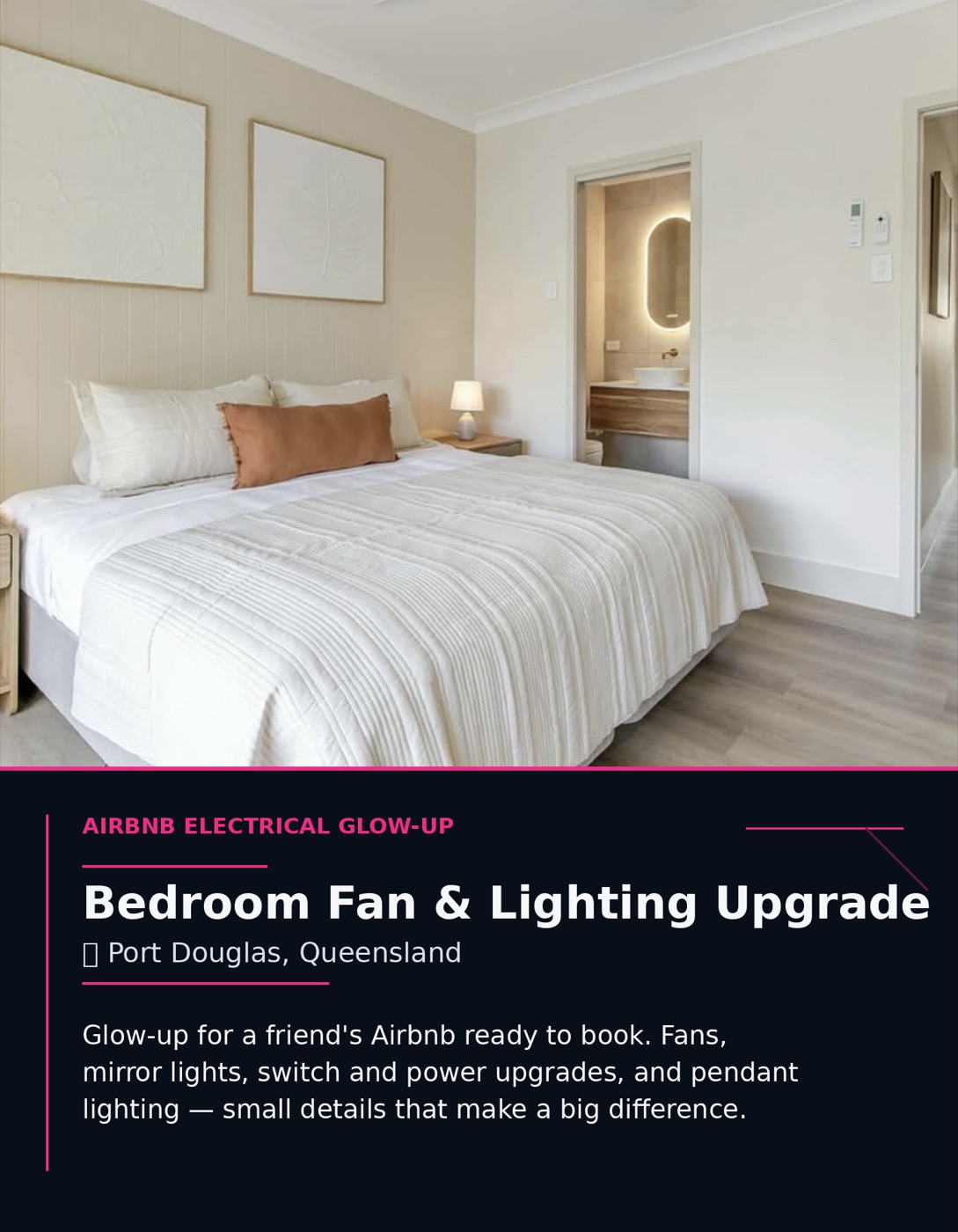 Airbnb bedroom fan and lighting upgrade in Port Douglas