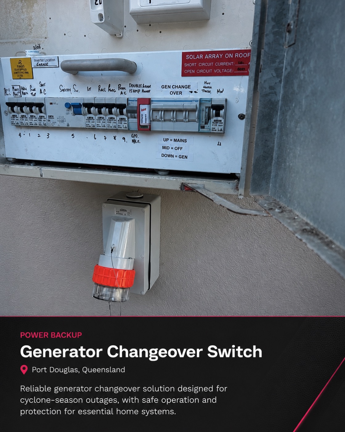 Generator changeover switch installation