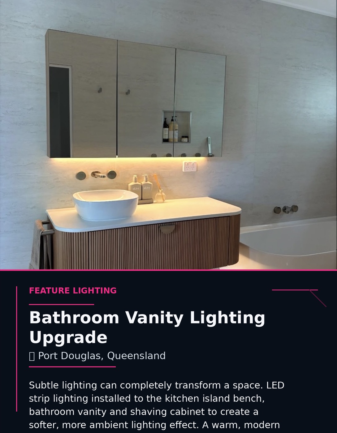 Subtle bathroom vanity lighting in Port Douglas